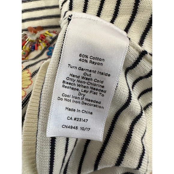 Talbots Floral Row Striped Embellished Embroidered Crewneck Sweater Plus Size 1X - Picture 7 of 12